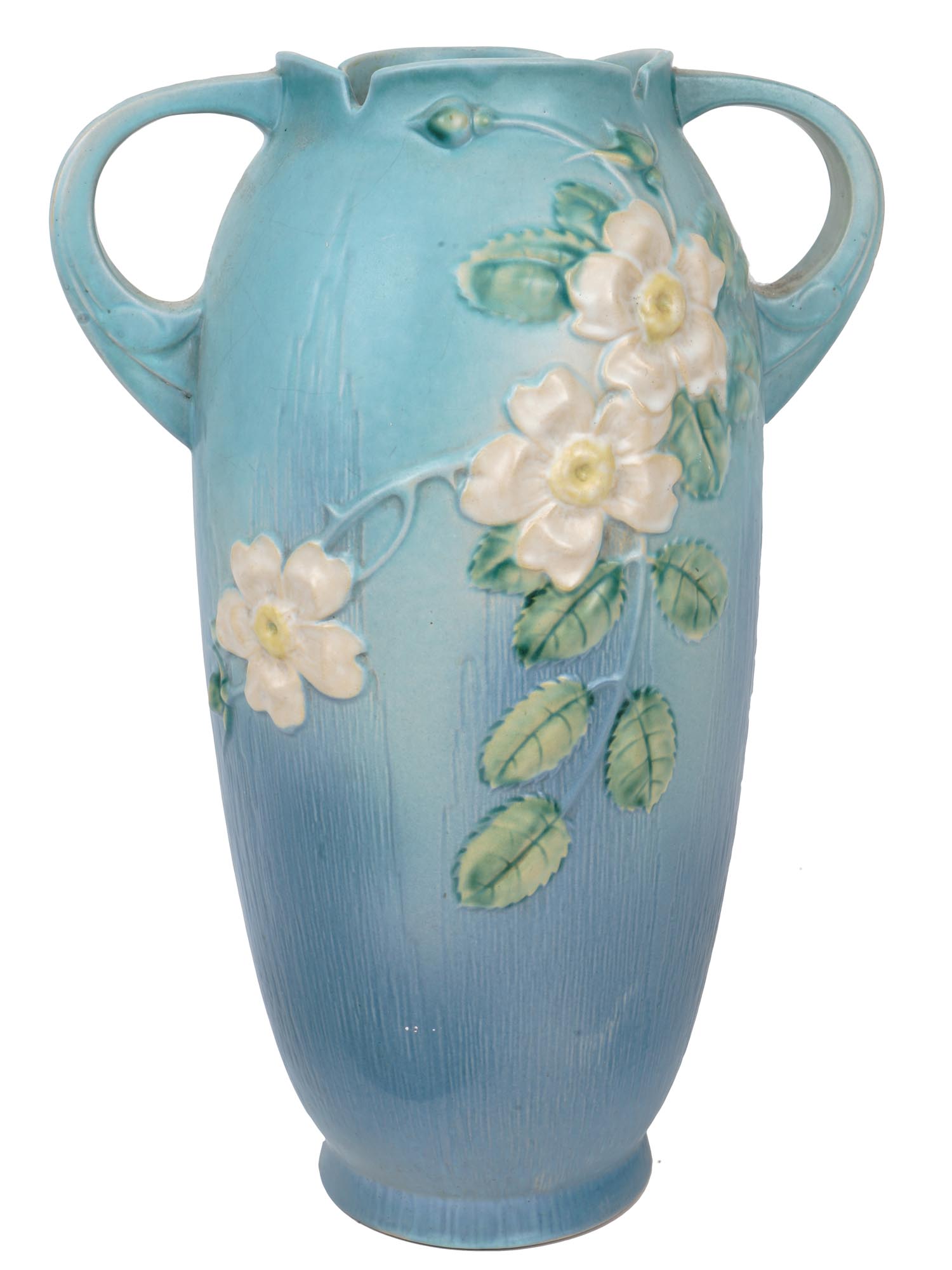 LARGE ROSEVILLE BLUE APPLE BLOSSOM POTTERY VASE PIC-1